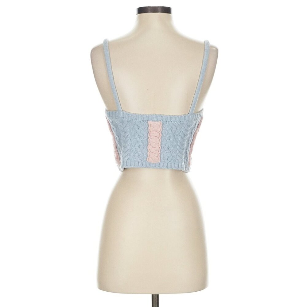 For Love & Lemons Blue & Pink Cable Knit 2-Piece Set Cropped Tank & Shrug XS/S - Picture 13 of 16